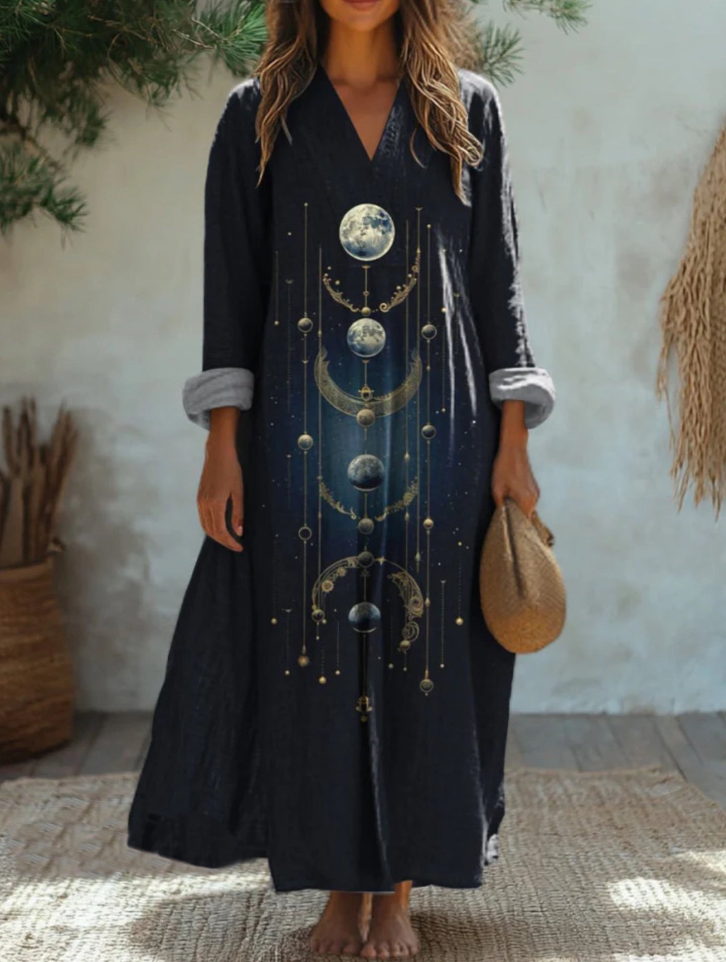 Mysterious Crecent Moon Art Printed Women's Dress