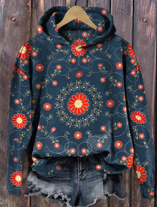 Floral Art Print Casual Sweatshirt