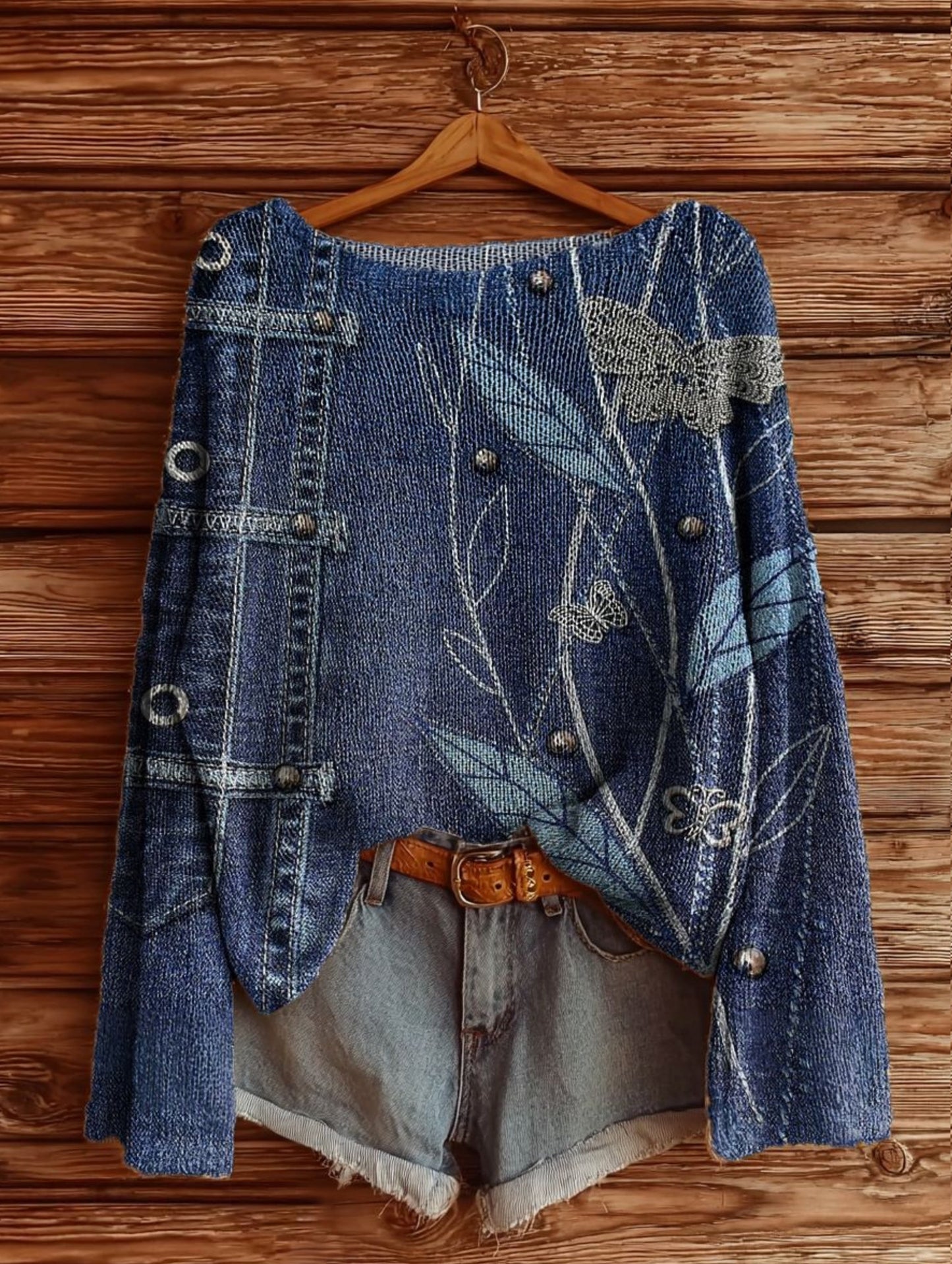 Women's Plant Pattern Artistic Print Casual Knitted Sweater