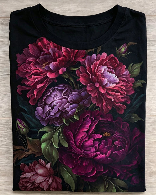 Dark Romantic Peony Floral Print Tee
