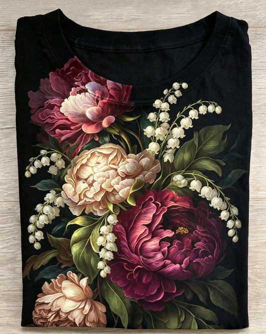 Peony & Lily of the Valley Dark Floral Tee