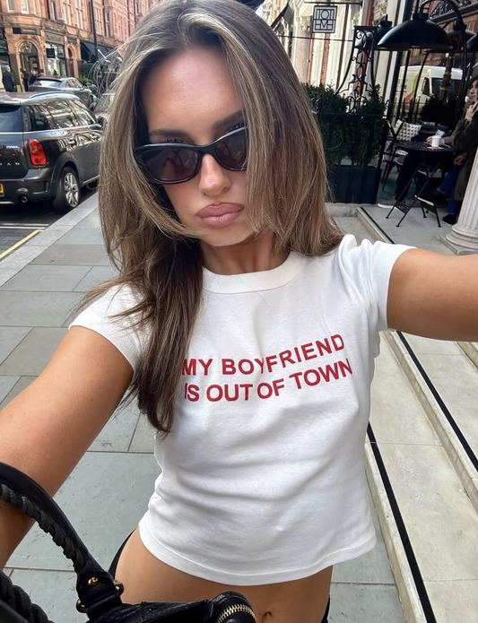 Boyfriend Out Of Town Slogan Baby Tee