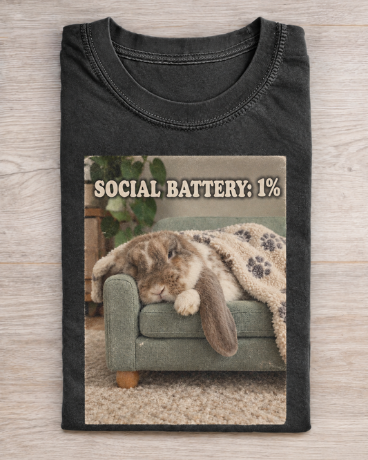 Charcoal Bunny Social Battery Graphic Tee