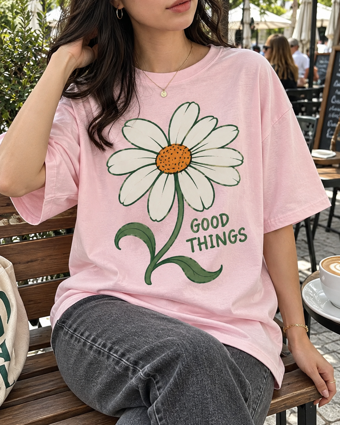 Pink Daisy Good Things Graphic Tee