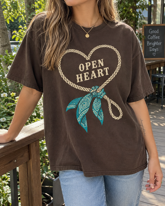 Brown Rope Heart Open Heart Graphic Tee