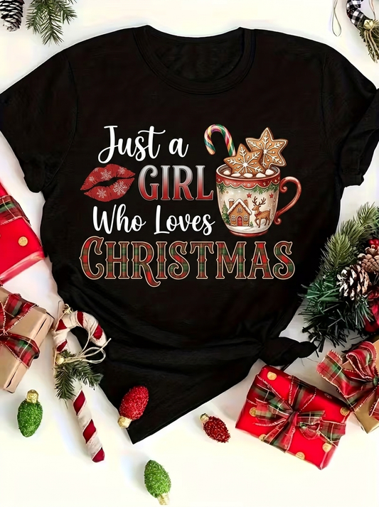 Black Just A Girl Loves Christmas Gingerbread Mug Graphic T-Shirt