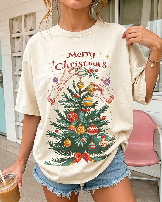 Merry Christmas Tree Oversized Graphic Tee