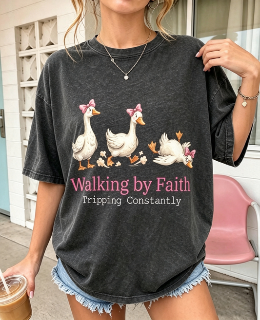 Walking By Faith Tripping Geese Oversized Tee