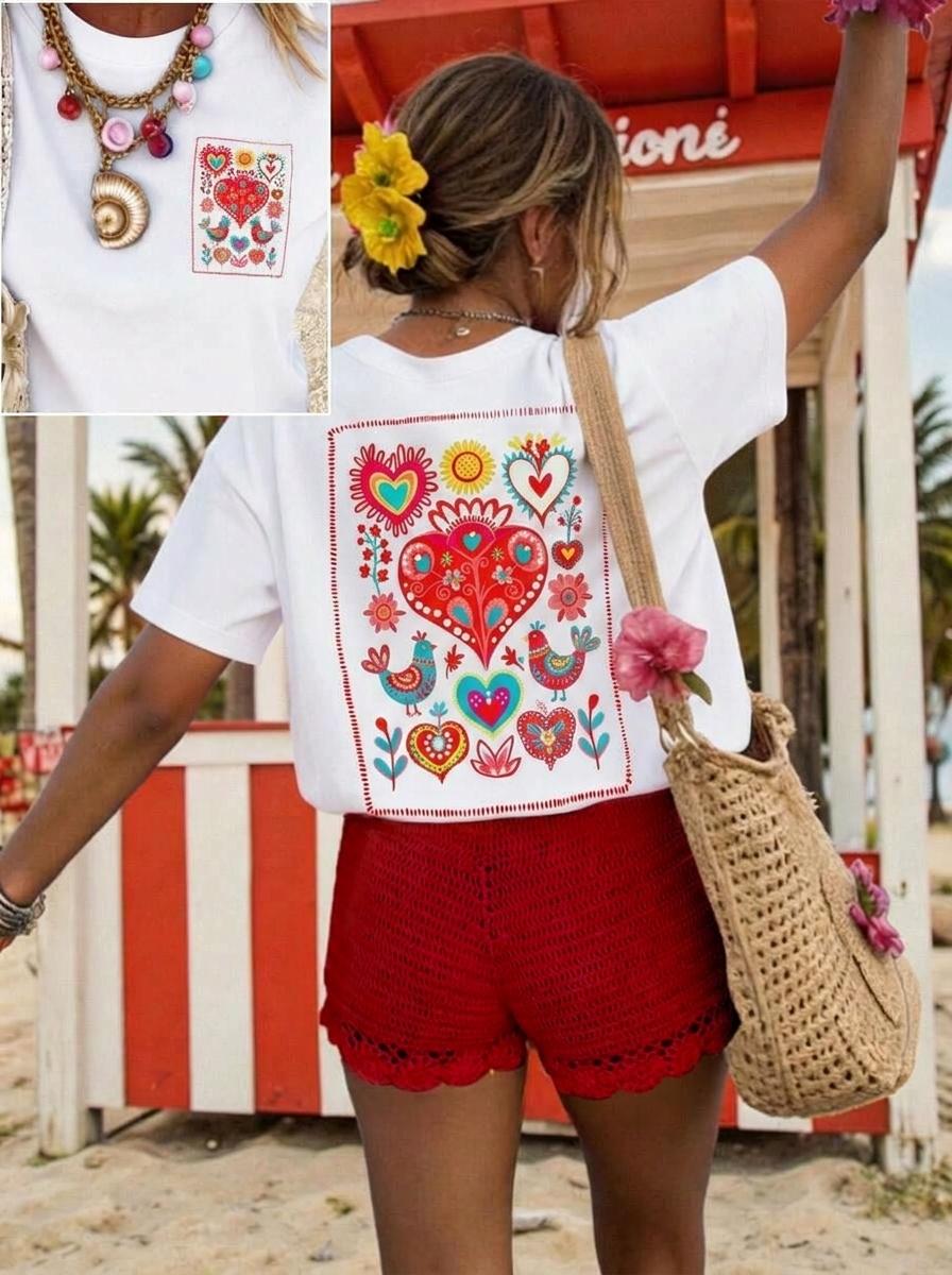 Folk Art Heart Graphic T-Shirt