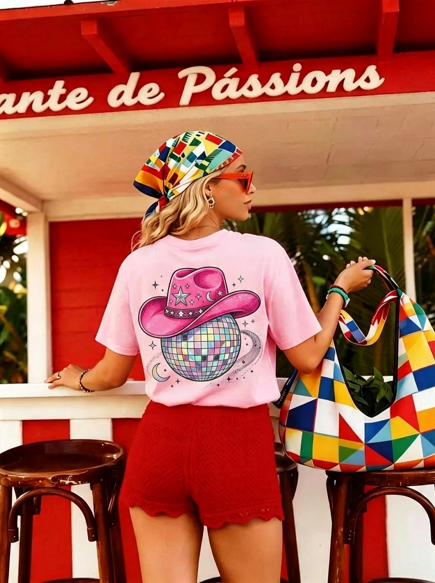 Disco Cowboy Hat Graphic T-Shirt