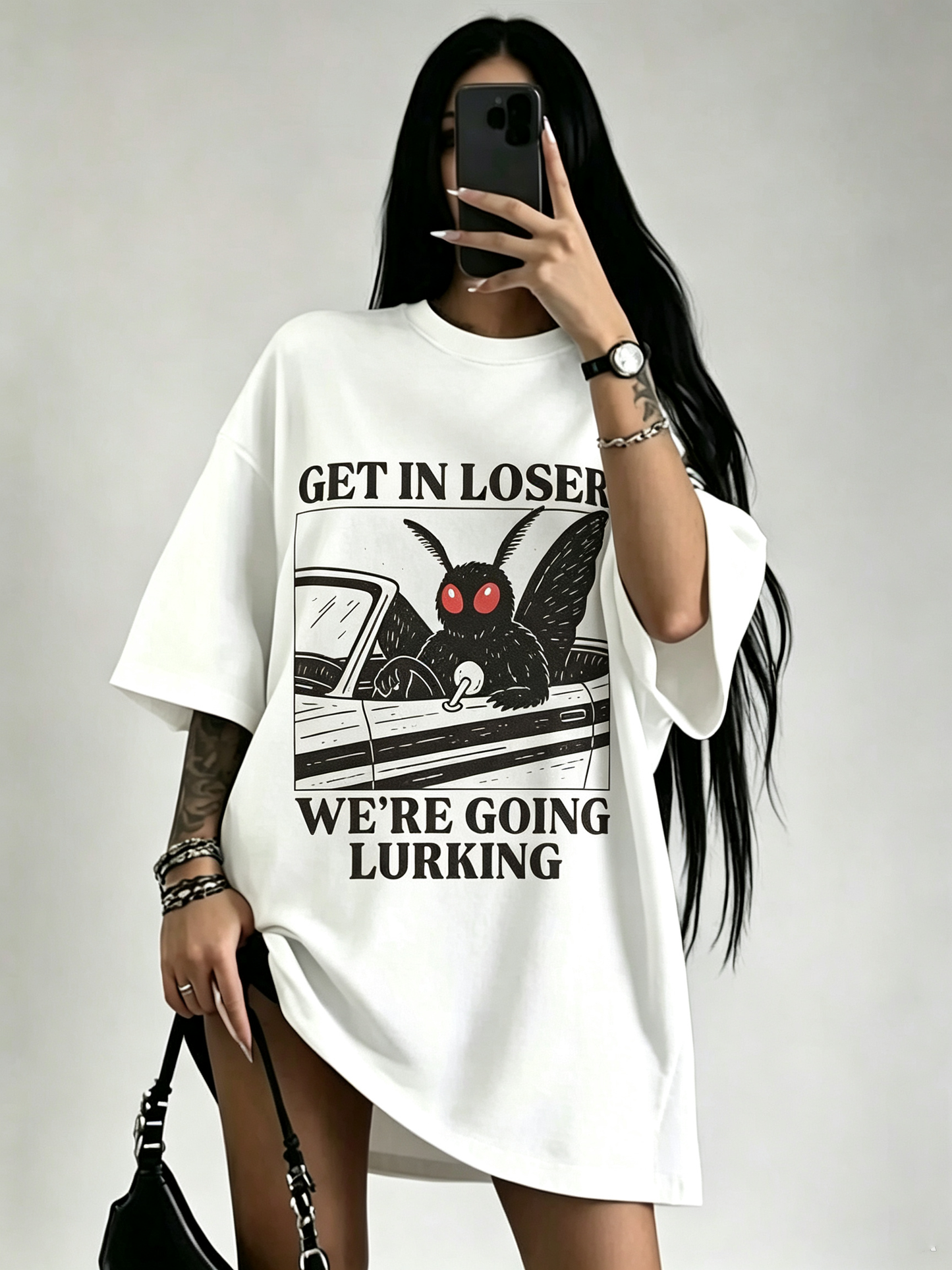Mothman Get In Loser Graphic Oversized Tee