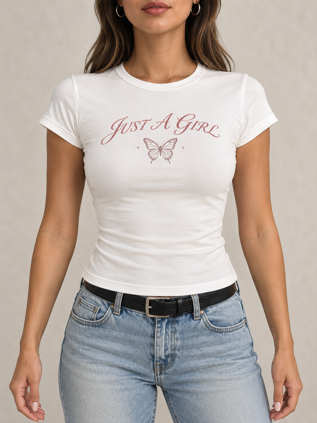 White Just A Girl Butterfly Graphic Tee