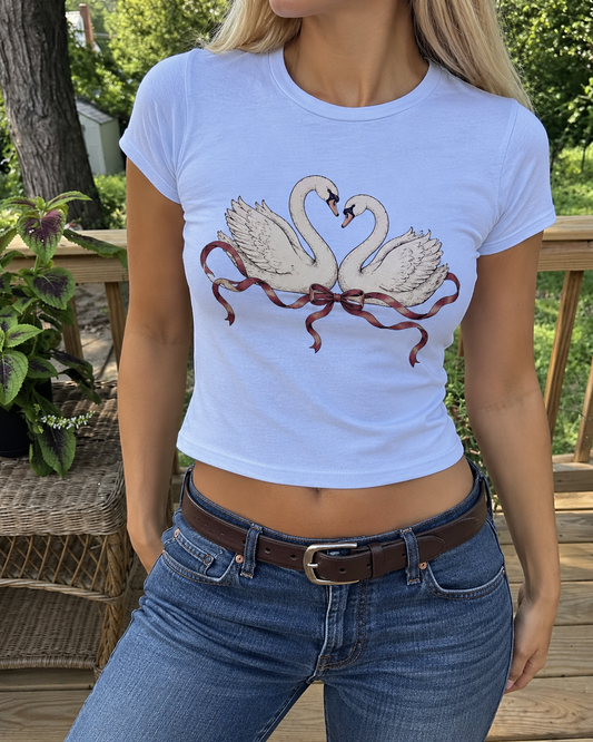 LightBlue Swan Ribbon Graphic Baby Tee