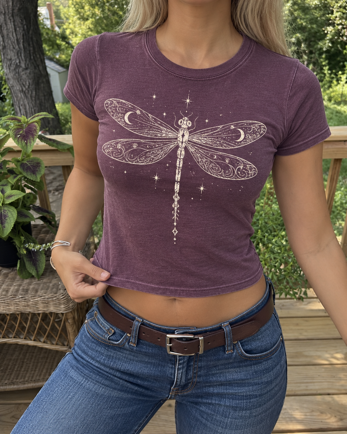 Burgundy Dragonfly Star Graphic Baby Tee