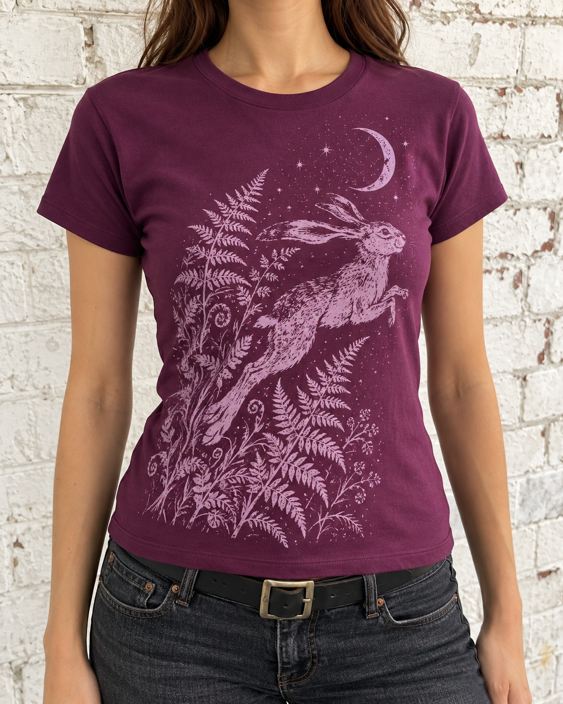 Purple Rabbit Moon Fern Graphic Tee