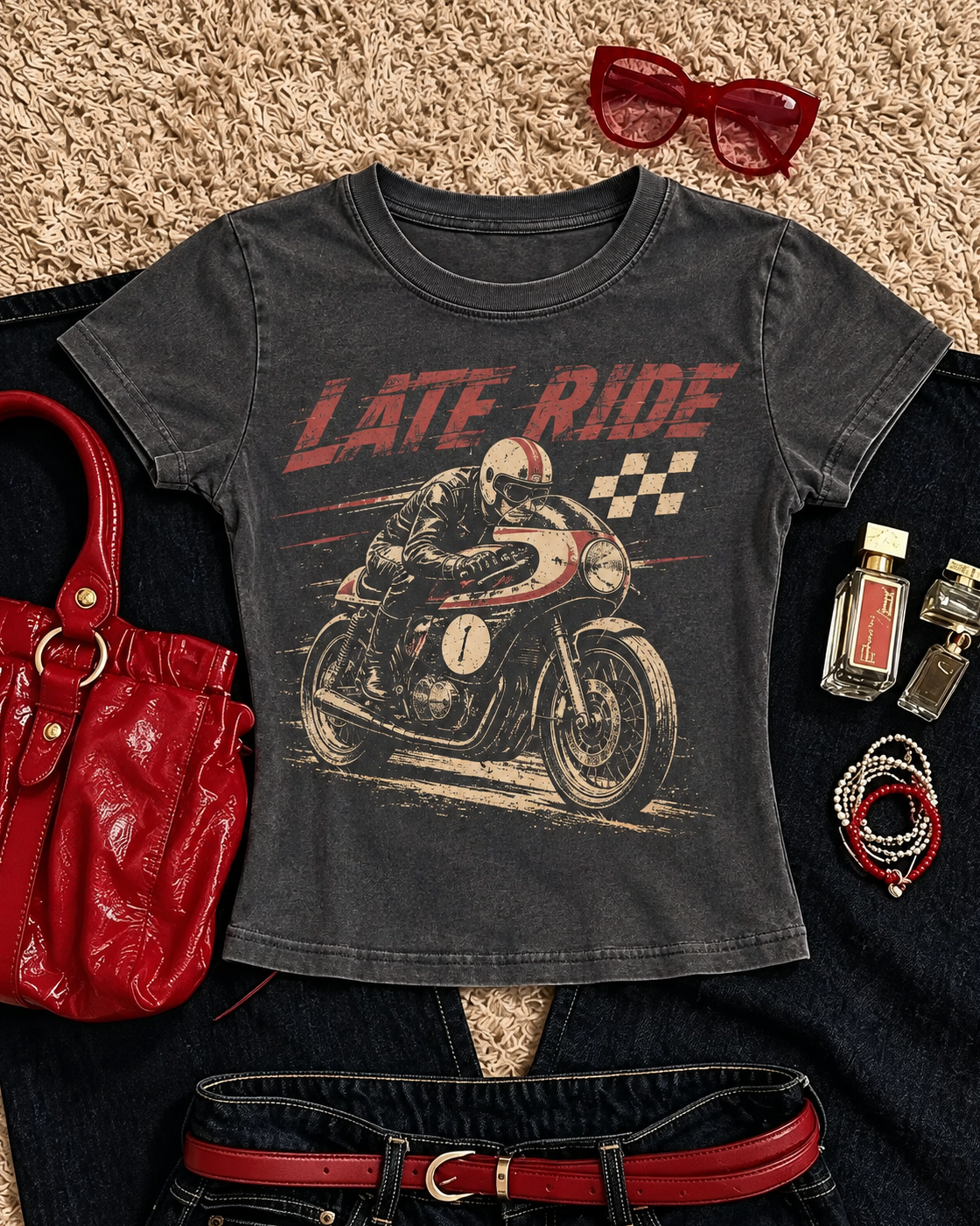Charcoal Late Ride Motorcycle Graphic Tee