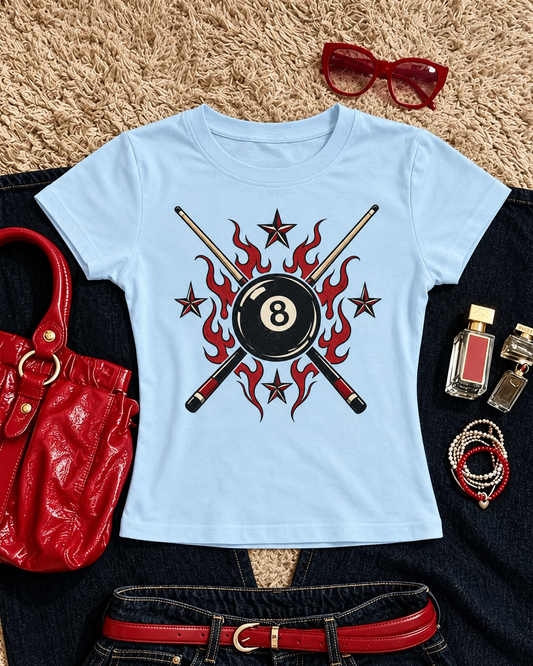 LightBlue Billiard Flame Graphic Baby Tee