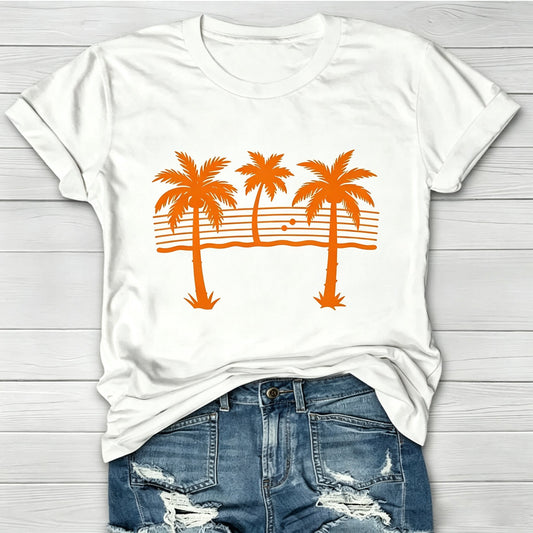 Musical Palm Tree Graphic Crew Neck T-Shirt