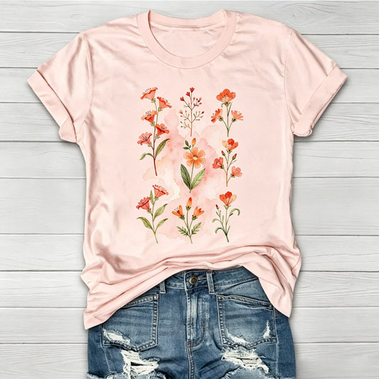 Watercolor Wildflower Graphic Crew Neck T-Shirt