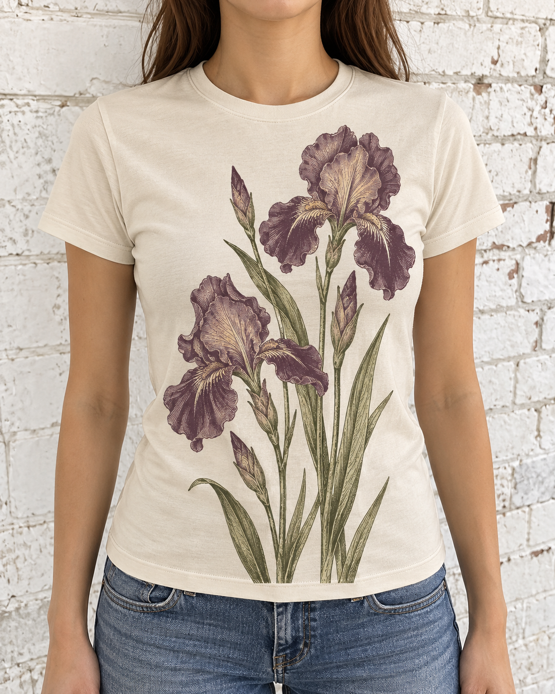 Cream Iris Floral Graphic Baby Tee