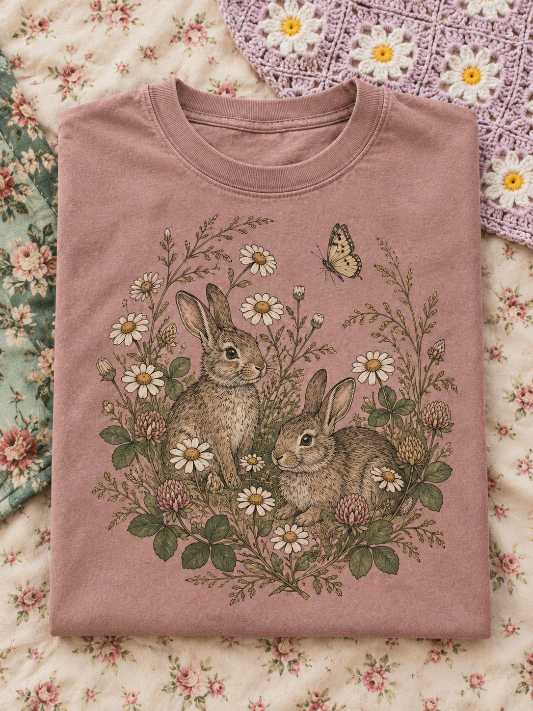 Pink Rabbit Floral Graphic Tee