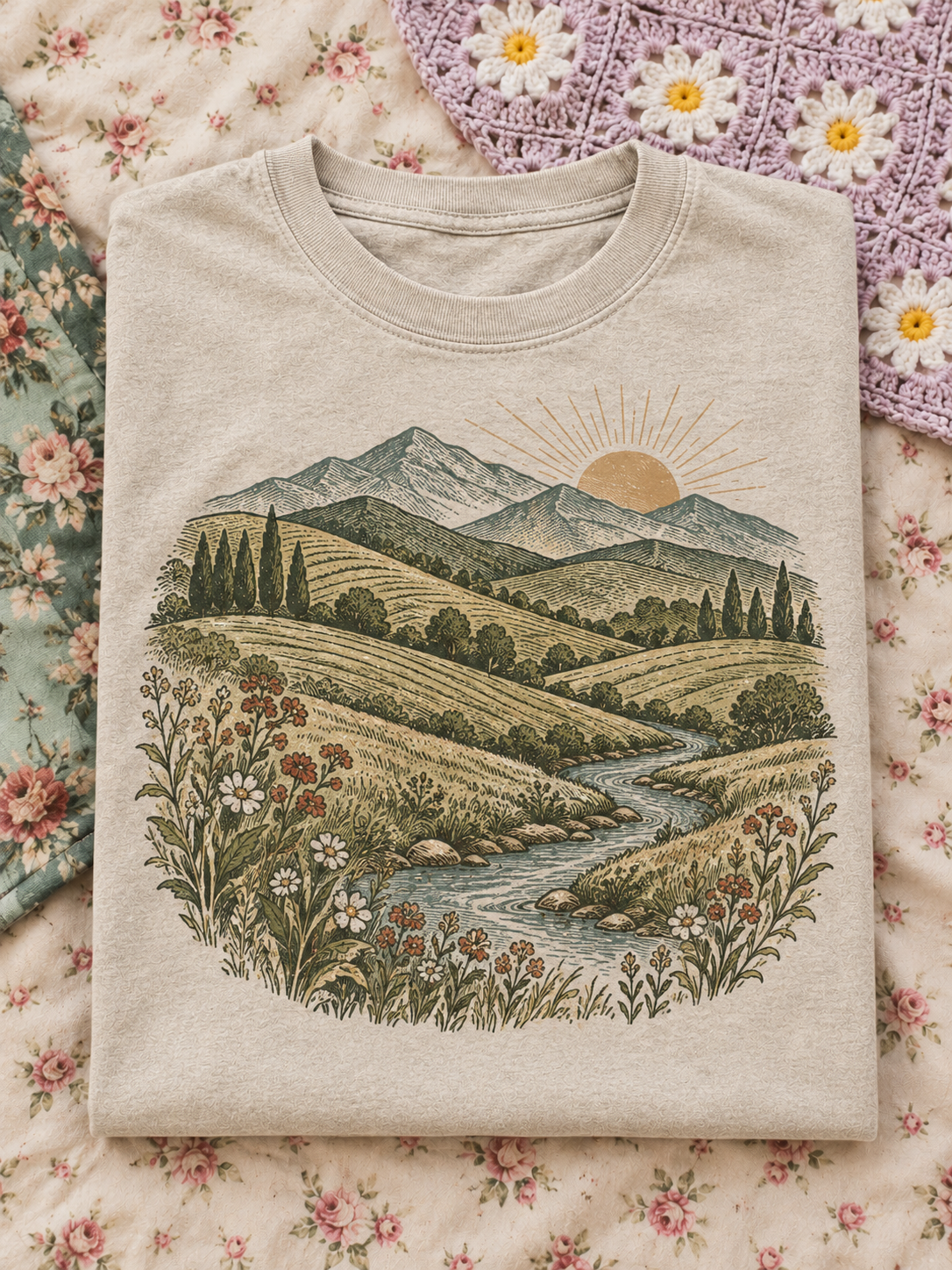 Cream Mountain Valley Graphic Tee
