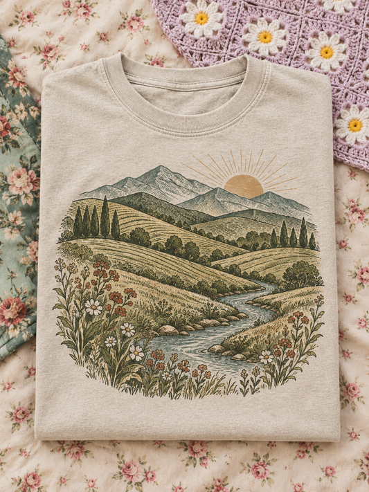 Cream Mountain Valley Graphic Tee
