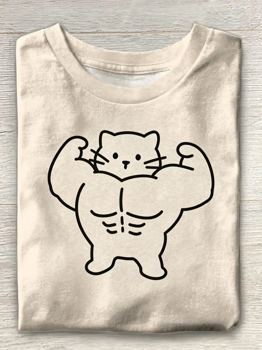 Minimalist Line Art Pattern Crew Neck Short Sleeve Pure Cotton T-Shirt