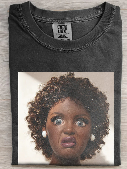 Vintage Washed Black Short Curly Hair Black Woman Shocked Disgusted Funny Meme Graphic Short Sleeve Tee