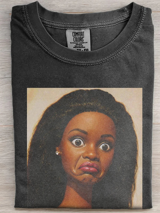 Vintage Washed Black Shocked Disgusted Black Woman Funny Meme Graphic Short Sleeve Tee