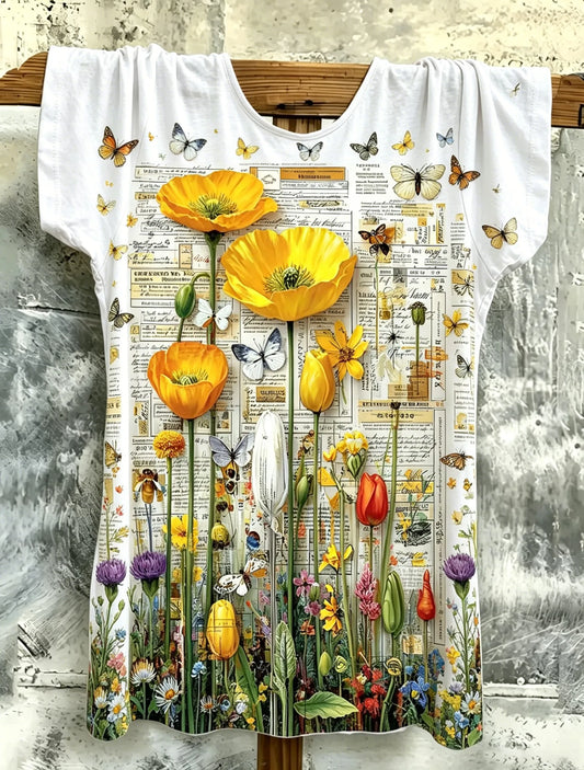 Women Vibrant Artistic Print Short Sleeve Casual Loose Comfort Top