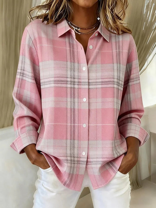 Women's Casual Retro Pink Plaid Shirt