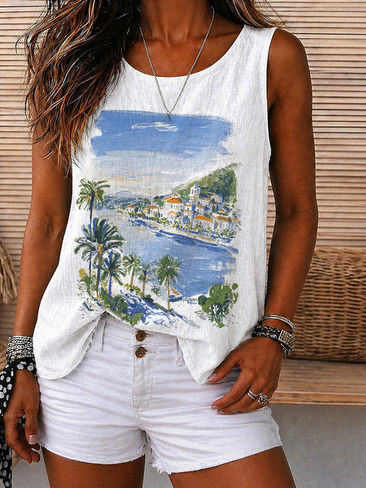 Coastal Village Watercolor Tank Top