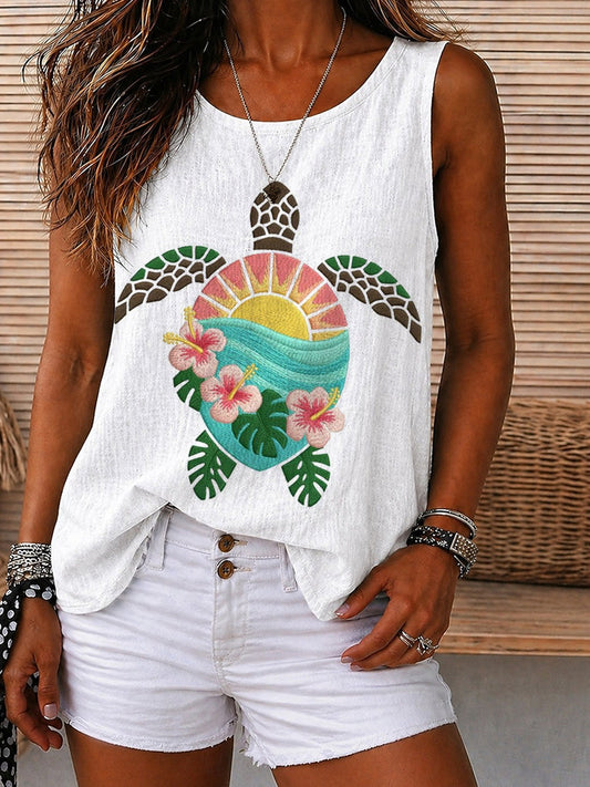 Tropical Sunset Sea Turtle Graphic Tank Top
