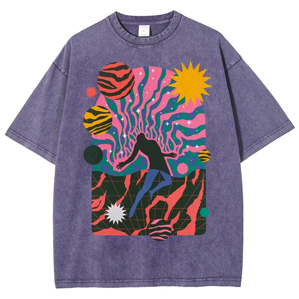 Unisex Art Design Dystopia Printed Washed Tee