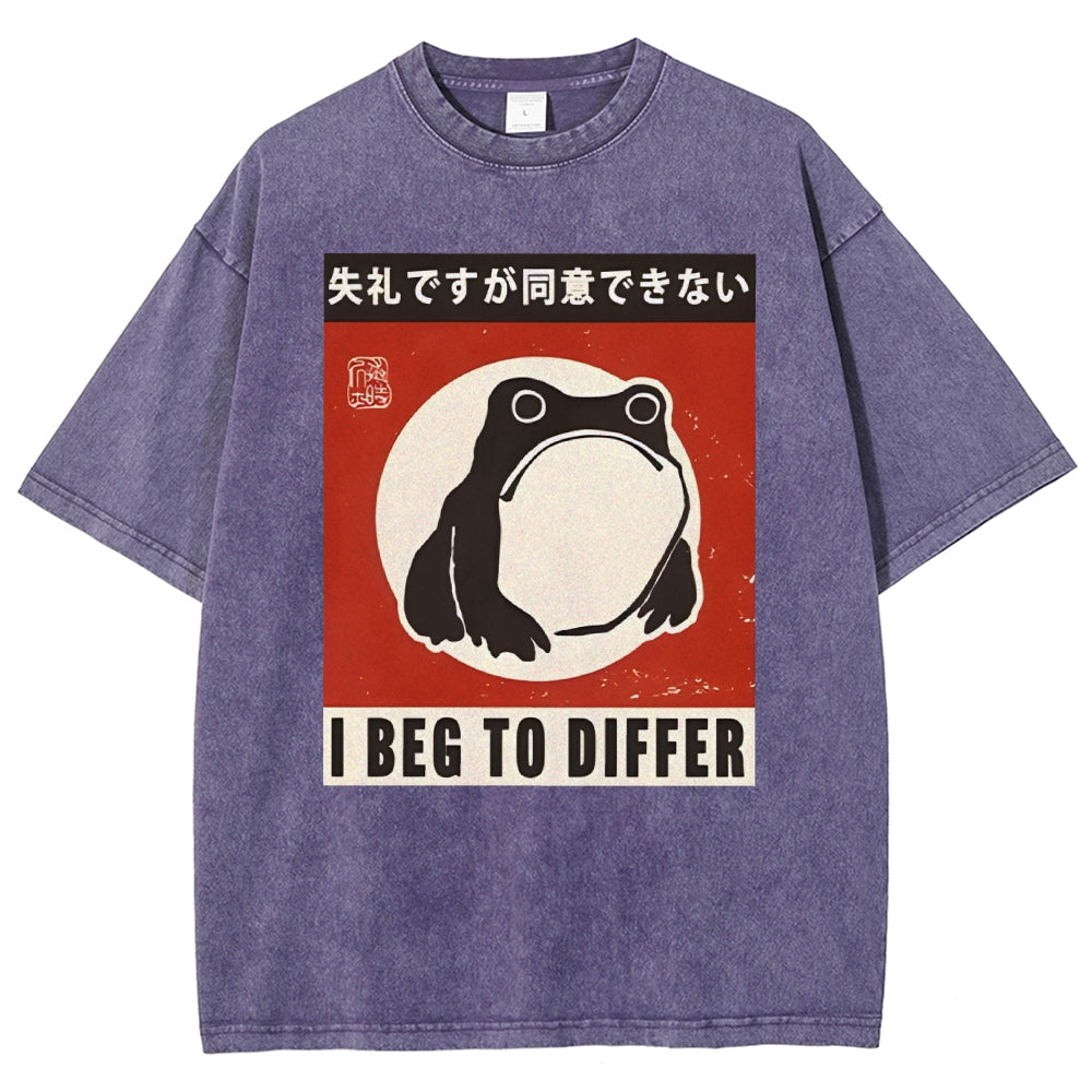 Unisex Japanese Style Frog Printed Washed Tee