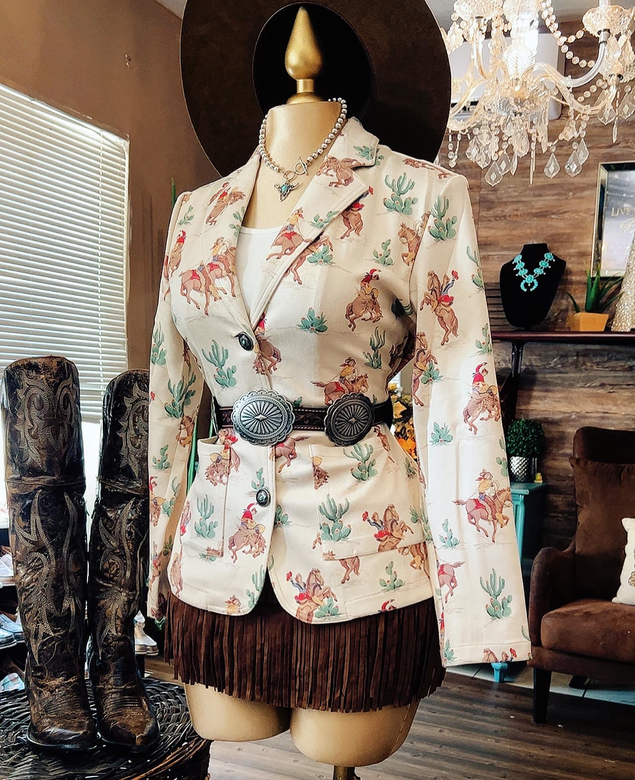 Western Cactus White Blazer jacket