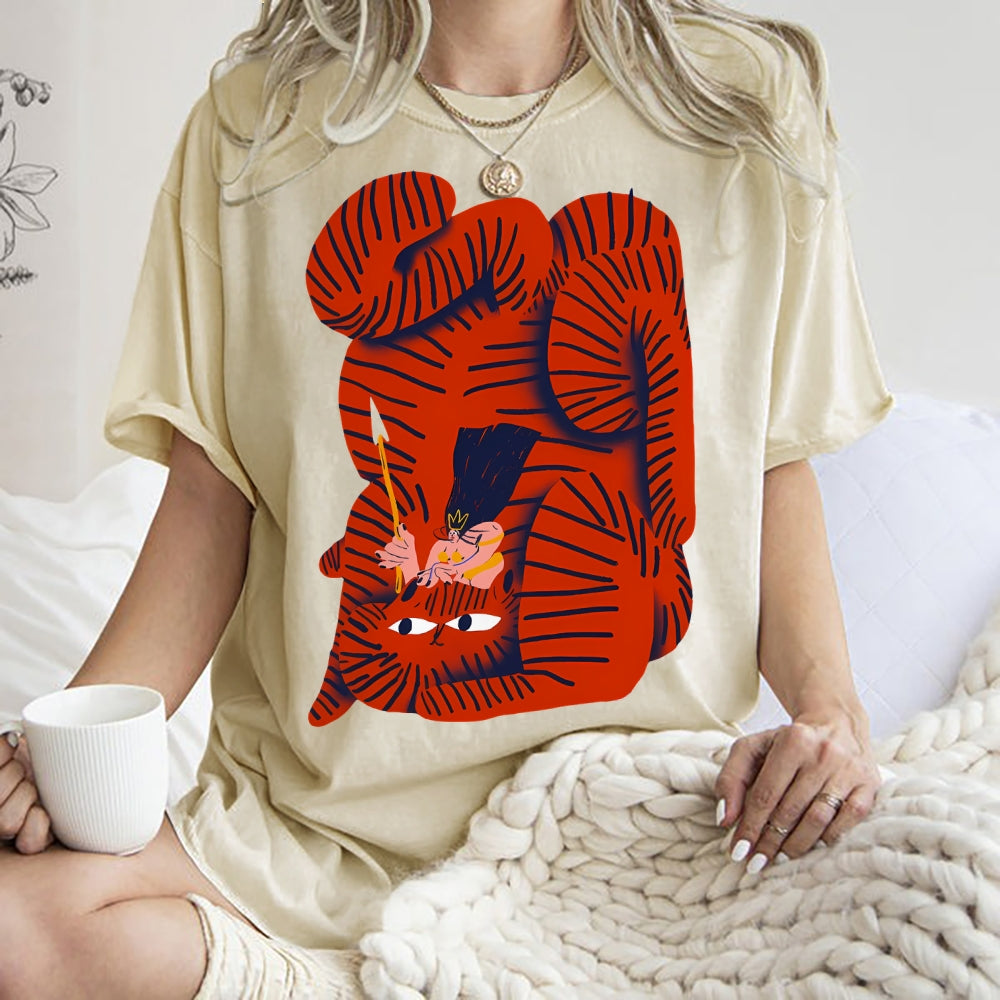 Unisex Vintage Cat Printed Washed Tee