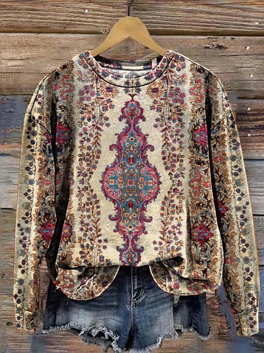 Women's Vintage Lovely Floral Art Print Knit Turtleneck Pullover Sweater