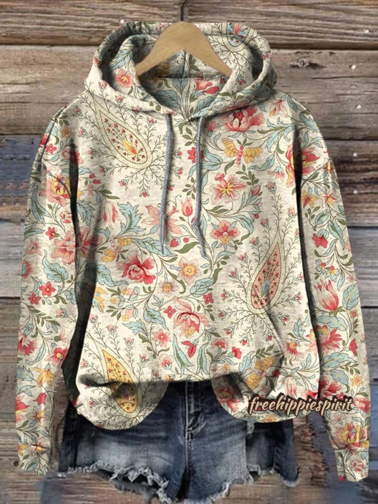 Retro Paisley Floral Print Casual Hoodie Sweatshirt