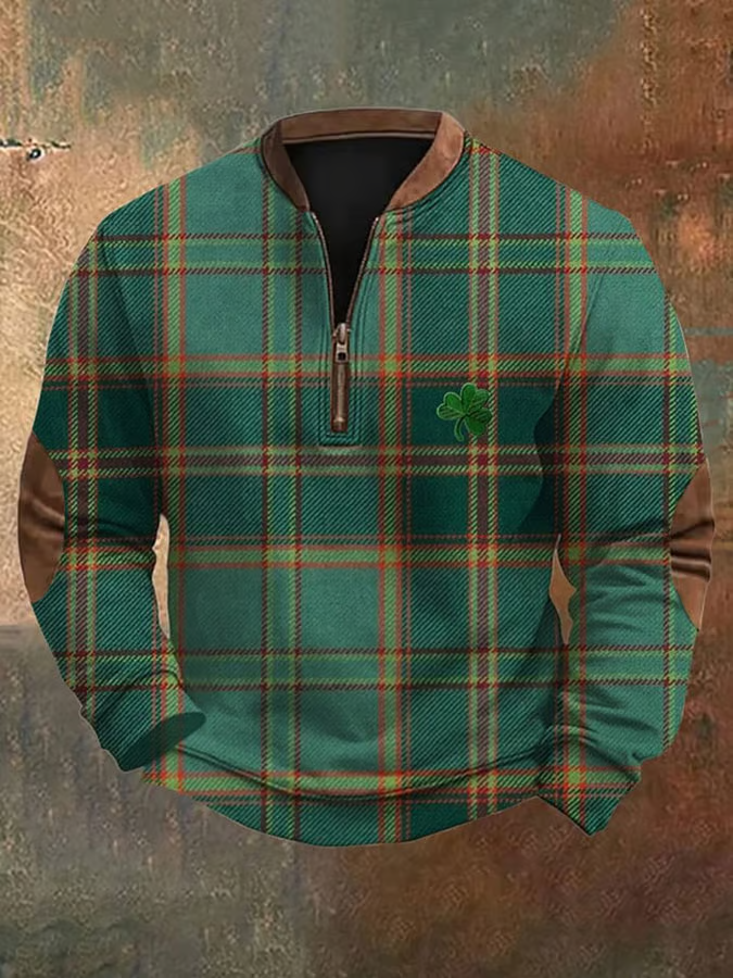 Mens St. Patrick's Day Irish Print Zipper Collar Sweatshirt