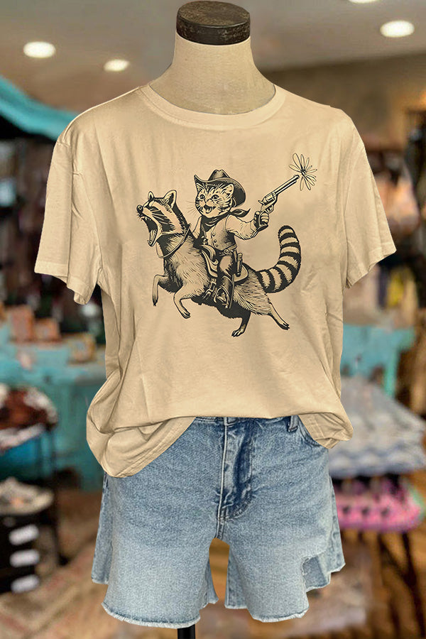 Cowboy Cat Riding Raccoon T-shirt