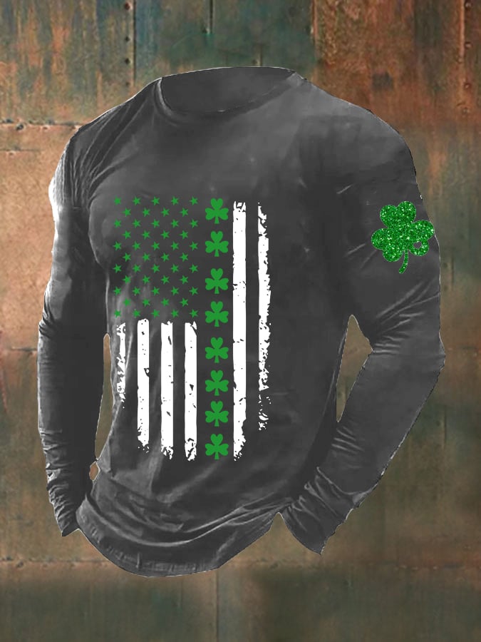 Men's St. Patrick's Day Irish Flag Shamrock Casual Long Sleeve T-Shirt