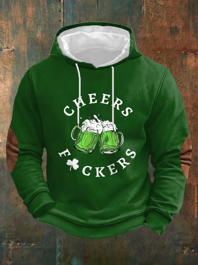 Men's FunnySt. Patrick's Day Cheers Green Beer Shamrock Print Casual Hoodie