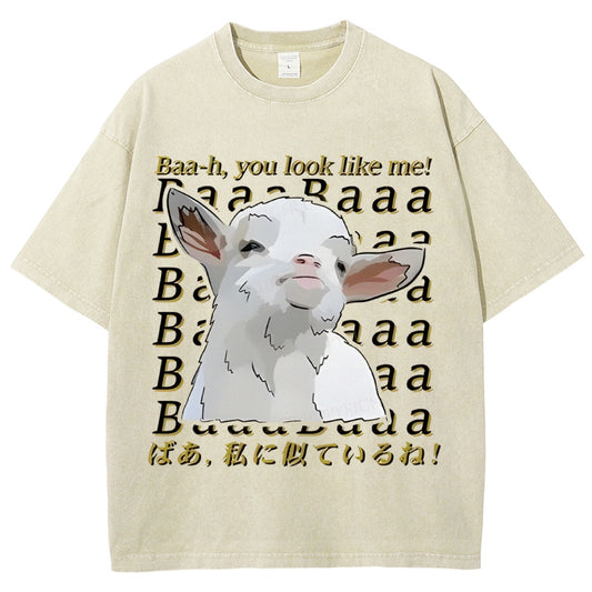 Unisex Sheep Printed Washed Tee