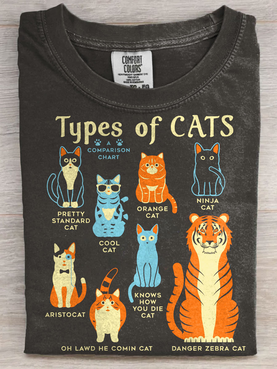 Types Of Cats Art Print Casaul Short Sleeve T-shirt