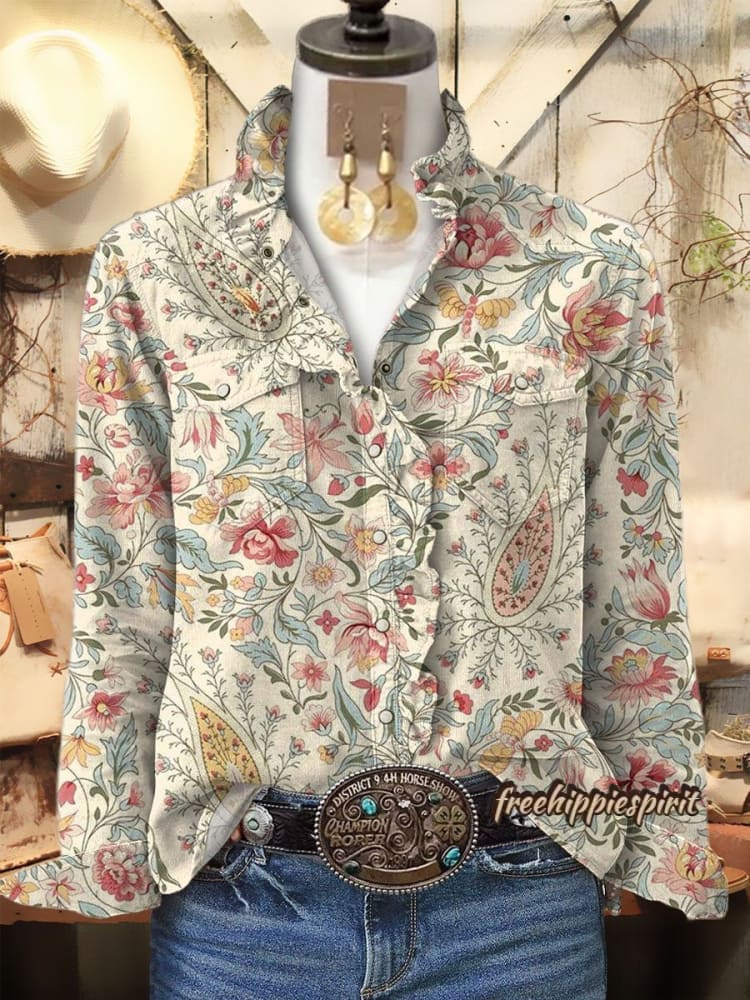 Retro Paisley Floral Print Casual Hoodie Sweatshirt