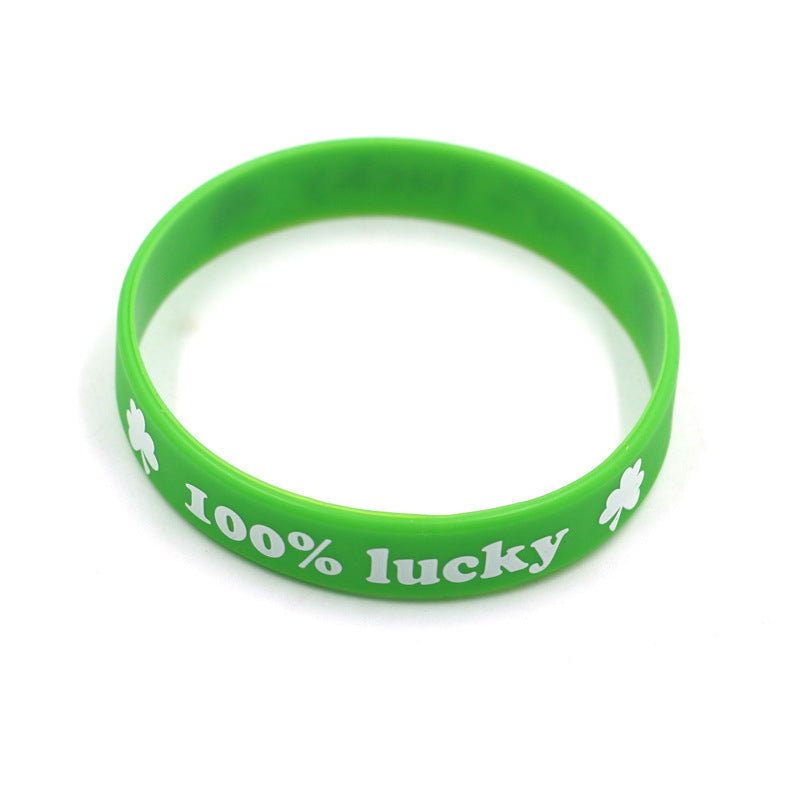 Cross Border Silicone Wristband, Green Wristband, Linen Banner, Irish Festival Gift, Clover Bracelet, Wrist Strap