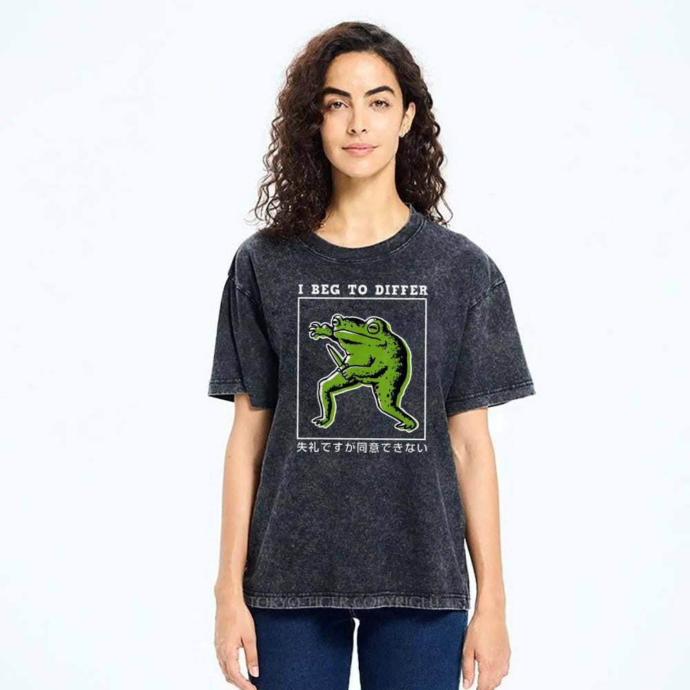 Unisex Japanese Frog Printed Washed Tee