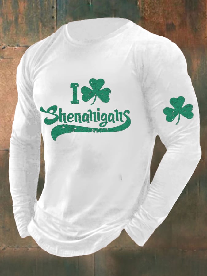 Men's I Clover Shenanigans  Irish Clover St. Patrick 'S Day Print Long Sleeve Top